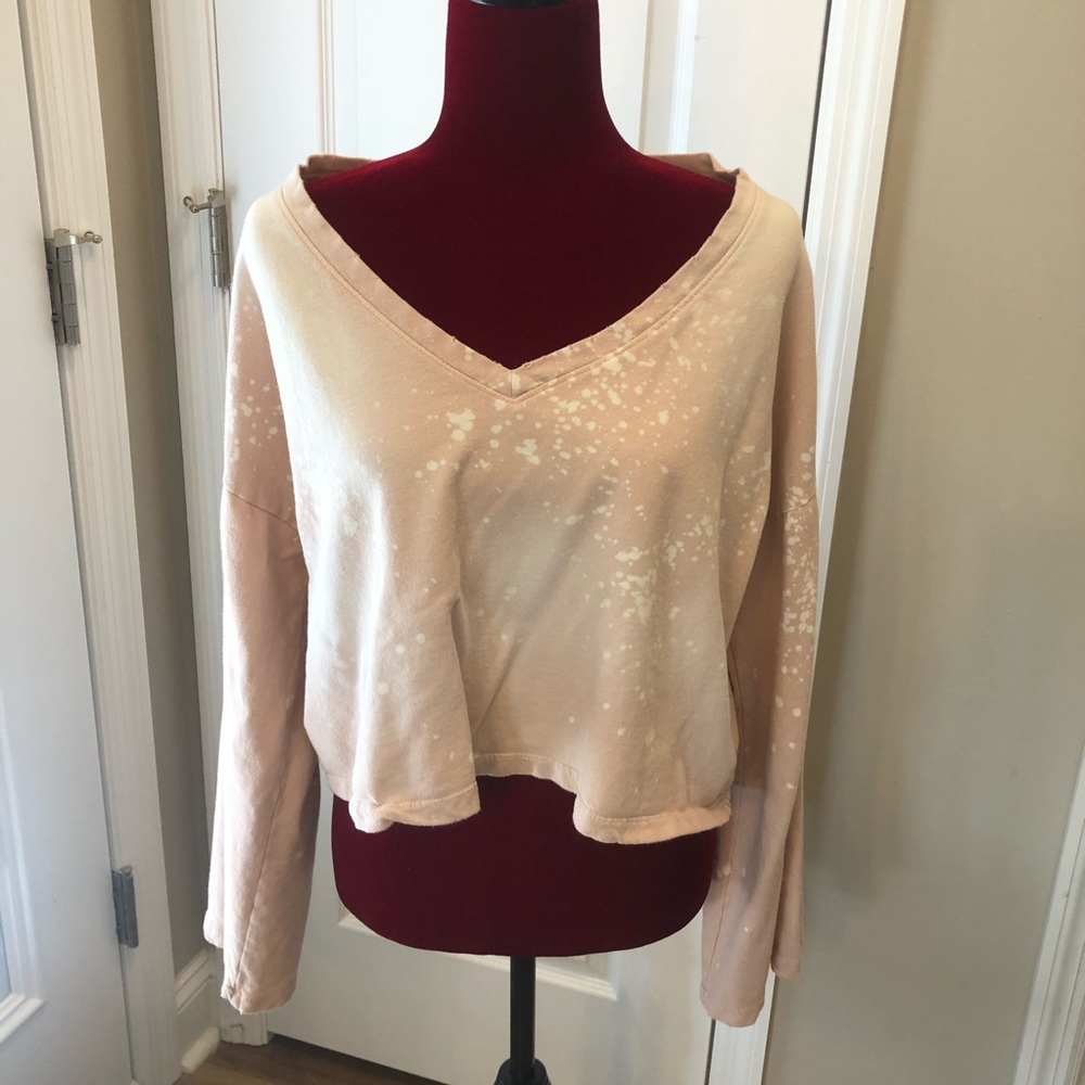 Pink Distressed Acid Wash Cropped Top Sweatshirt M